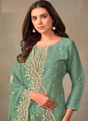 Light green organza silk salwar suit with dupatta 2