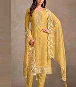 Light yellow organza silk salwar suit with dupatta