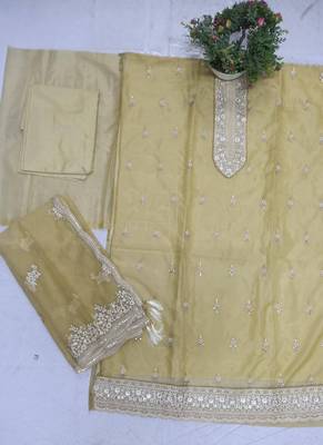 Light yellow organza silk salwar suit with dupatta 3