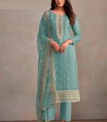Sky blue organza silk salwar suit with dupatta