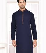 Maahi fabs cotton blend solid regular full sleeve diwali fesntive occasion navyblue kurta for men