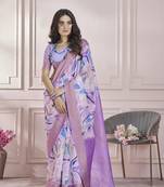 Lavender printed modal silk blend saree with blouse