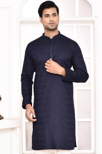 Maahi fabs cotton blend vertical design solid navyblue diwali festive occasion kurta for men