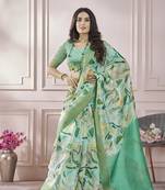 Light green printed modal silk blend saree with blouse