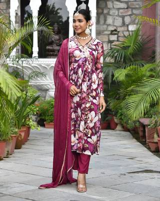 Vaasva women chinon emboidered angrakha anarkali set with solid pant & solid embroidered dupatta 1