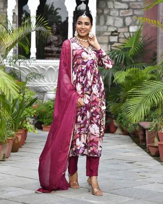 Vaasva women chinon emboidered angrakha anarkali set with solid pant & solid embroidered dupatta 3