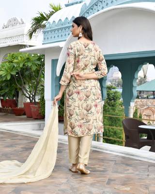Vaasva women cream tissue embroidered suit set with solid pant and embroidered dupatta 2
