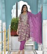 Vaasva women purple tissue embroidered suit set with solid pant and embroidered dupatta