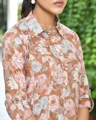 Vaasva women brown cotton digital printed cord set 5