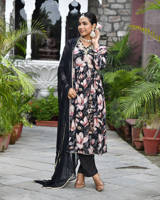 Vaasva women chinon emboidered angrakha anarkali set with solid pant & solid embroidered dupatta 1