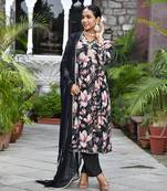 Vaasva women chinon emboidered angrakha anarkali set with solid pant & solid embroidered dupatta