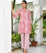 Vaasva women pink organza digital printed cord set