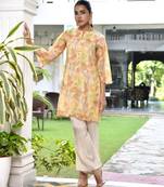 Vaasva women lemon yellow organza digital printed cord set