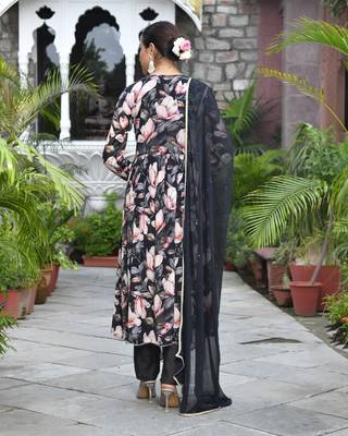 Vaasva women chinon emboidered angrakha anarkali set with solid pant & solid embroidered dupatta 2