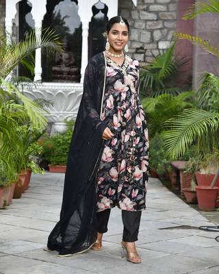 Vaasva women chinon emboidered angrakha anarkali set with solid pant & solid embroidered dupatta 3