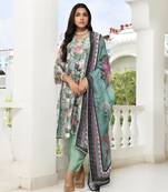 Vaasva women green tissue gota embroidered suit set with solid pant and embroidered dupatta