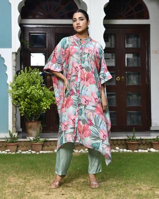 Vaasva women aqua musline viscose digital printed kaftan pant set 1