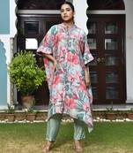 Vaasva women aqua musline viscose digital printed kaftan pant set