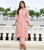 Vaasva women peach cotton printed kurta pant set