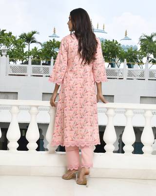 Vaasva women peach cotton printed kurta pant set 2