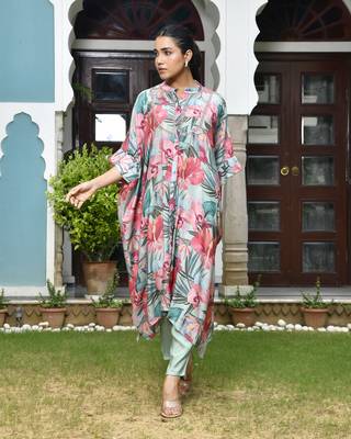 Vaasva women aqua musline viscose digital printed kaftan pant set 3