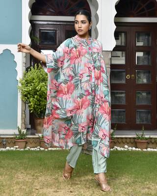 Vaasva women aqua musline viscose digital printed kaftan pant set 4