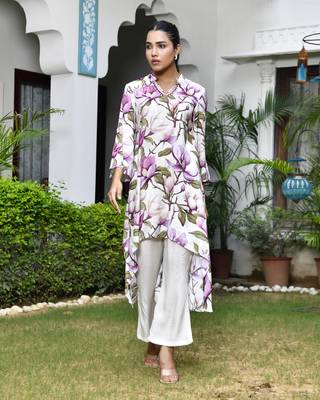 Vaasva women cream musline viscose digital printed cord set 1