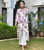 Vaasva women cream musline viscose digital printed cord set