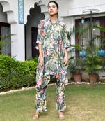 Vaasva women dark green musline viscose digital  printed kaftan pant set