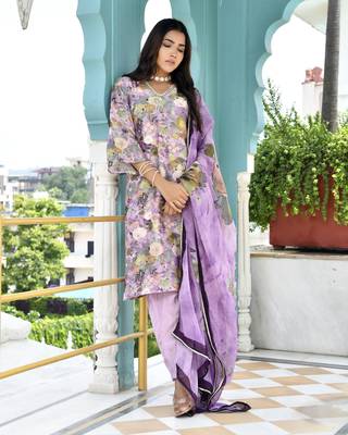 Vaasva women purple tissue gota embroidered suit set with solid pant and embroidered dupatta 3