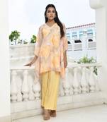 Vaasva women lemon georgette marble print kaftan pant set