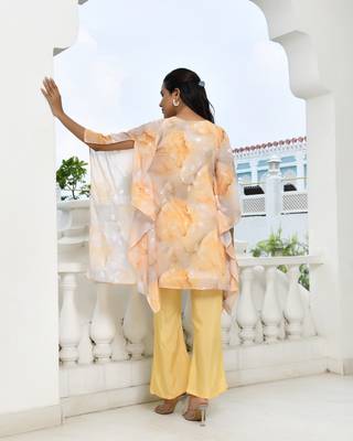 Vaasva women lemon georgette marble print kaftan pant set 2
