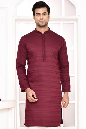 Maahi fabs cotton blend vertical design solid maroon diwali festive occasion kurta for men