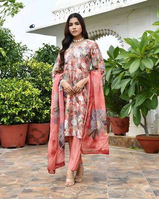 Vaasva women rust tissue gota embroidered suit set with solid pant and embroidered dupatta 1
