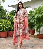 Vaasva women rust tissue gota embroidered suit set with solid pant and embroidered dupatta