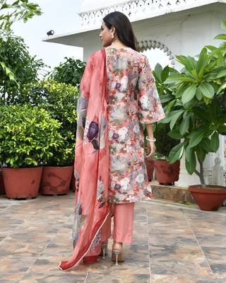 Vaasva women rust tissue gota embroidered suit set with solid pant and embroidered dupatta 2