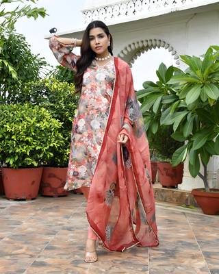 Vaasva women rust tissue gota embroidered suit set with solid pant and embroidered dupatta 3