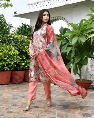 Vaasva women rust tissue gota embroidered suit set with solid pant and embroidered dupatta 4