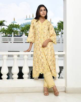 Vaasva women yellow cotton printed kurta pant set 4