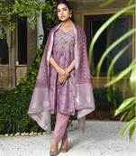 Vaasva women chanderi printed suit set with pant and printed dupatta