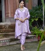 Vaasva women tissue silk emboidered suit set with solid pant & solid embroidered dupatta