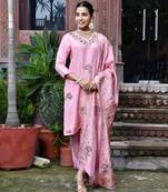 Vaasva women tissue silk emboidered suit set with solid pant & solid embroidered dupatta