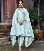 Vaasva women tissue silk emboidered suit set with solid pant & solid embroidered dupatta