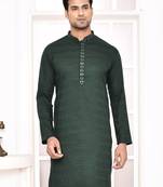 cotton blend vertical design solid green diwali festive occasion kurta for men