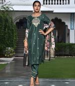 Vaasva women silk emboidered solid pant set & digital printed dupatta