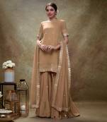 Beige fawn mirror work gota  kurta sharara set