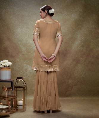 Beige fawn mirror work gota  kurta sharara set 2