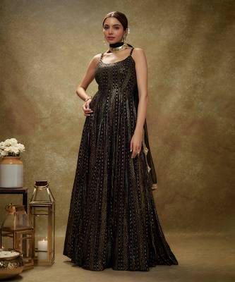 Black & gold sequin anarkali gown 1