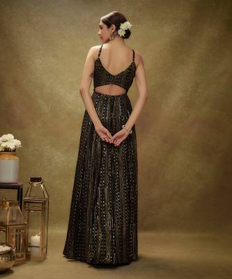 Black & gold sequin anarkali gown 2