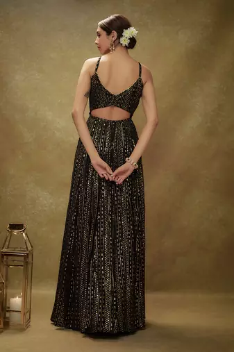 Black & gold sequin anarkali gown